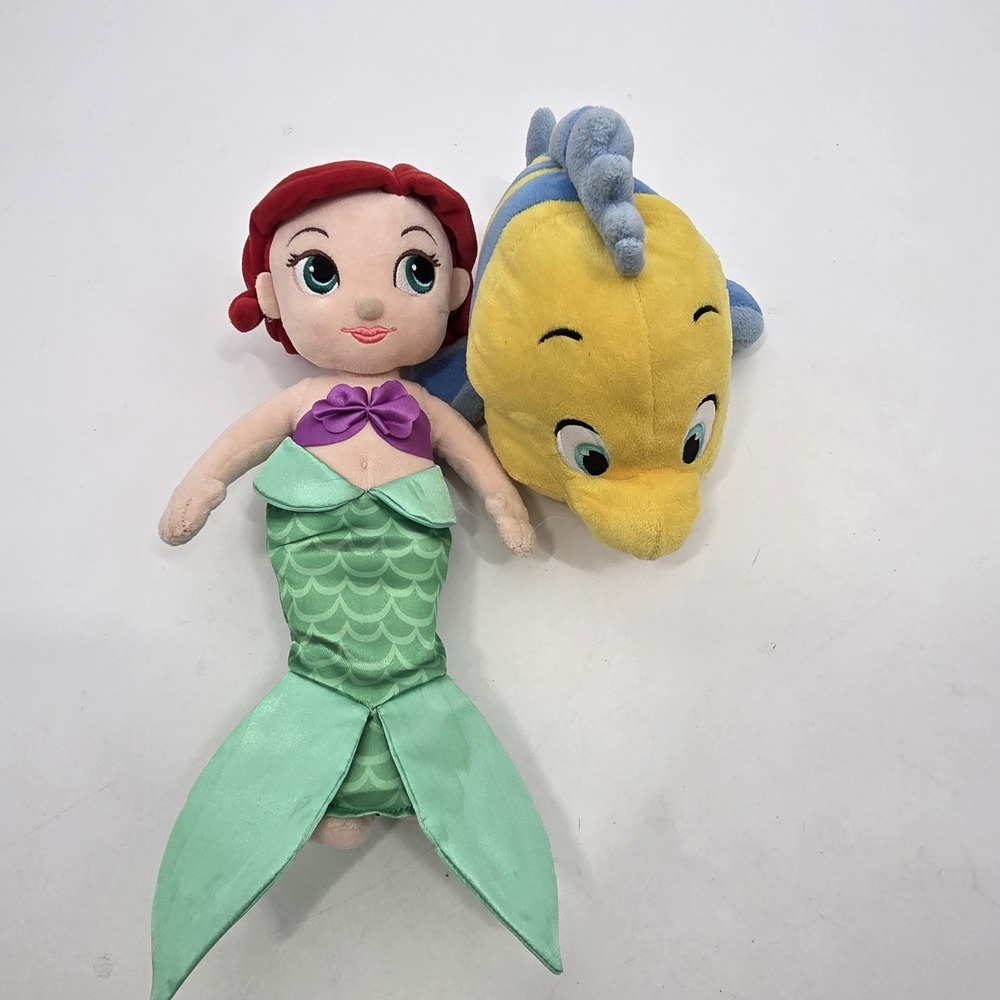 LOT Disney Store Little Mermaid Ariel Flounder Plush Doll Animators Collection